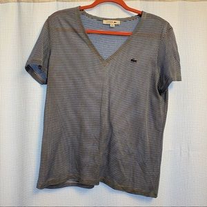 Lacoste Blue and White Striped Sheer T-shirt Size 42(Large)